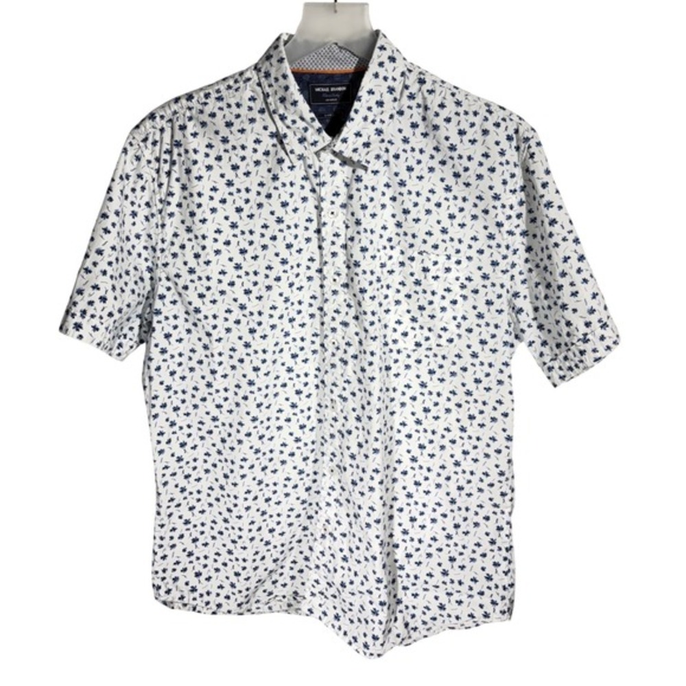 Michael Brandon Mens‎ Large Short Sleeve Button Down Blue Floral White Print
